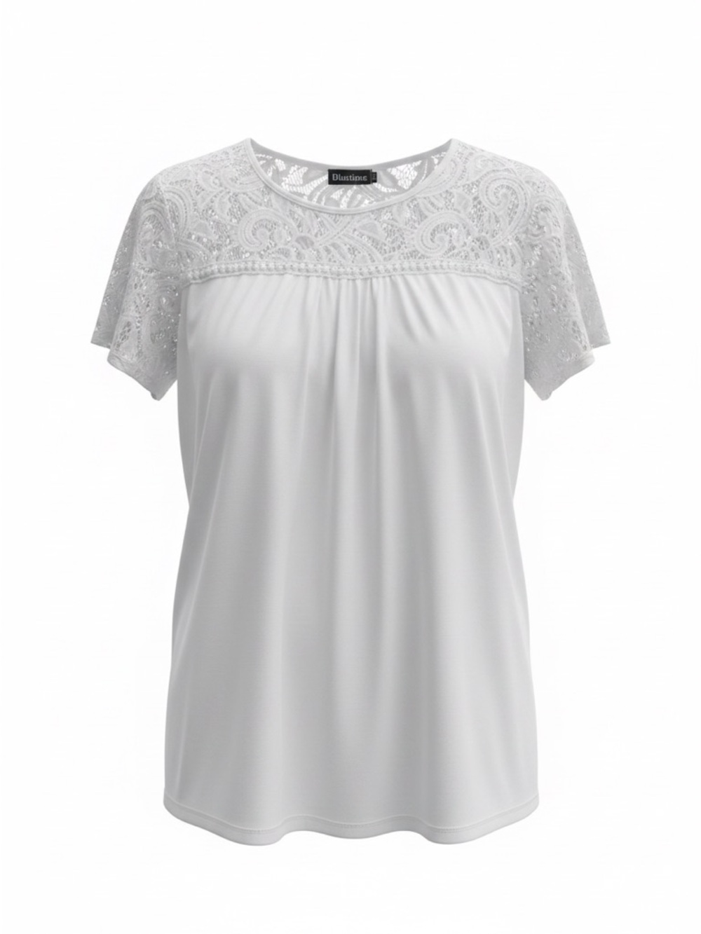 Dustline Lace Yoke Short Sleeve Tee in White